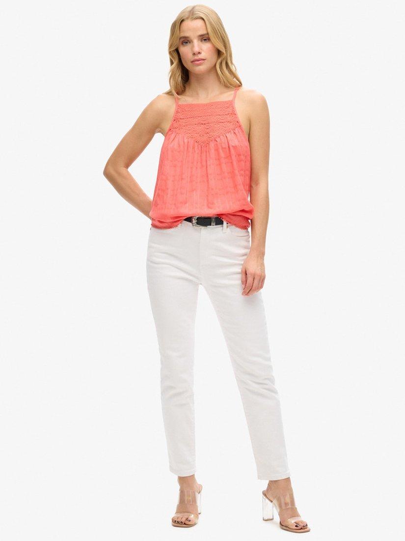 Product image 2 of 5, which shows Superdry Lace Cami Beach Top, Blush Coral, 14