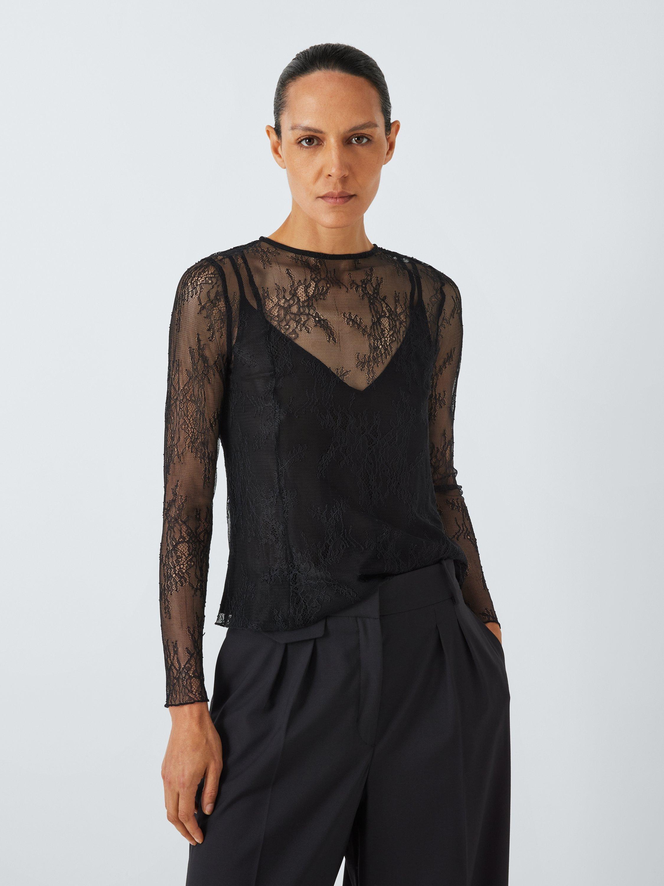 Product image 1 of 6, which shows John Lewis Lace Long Sleeve Top, Black, 10
