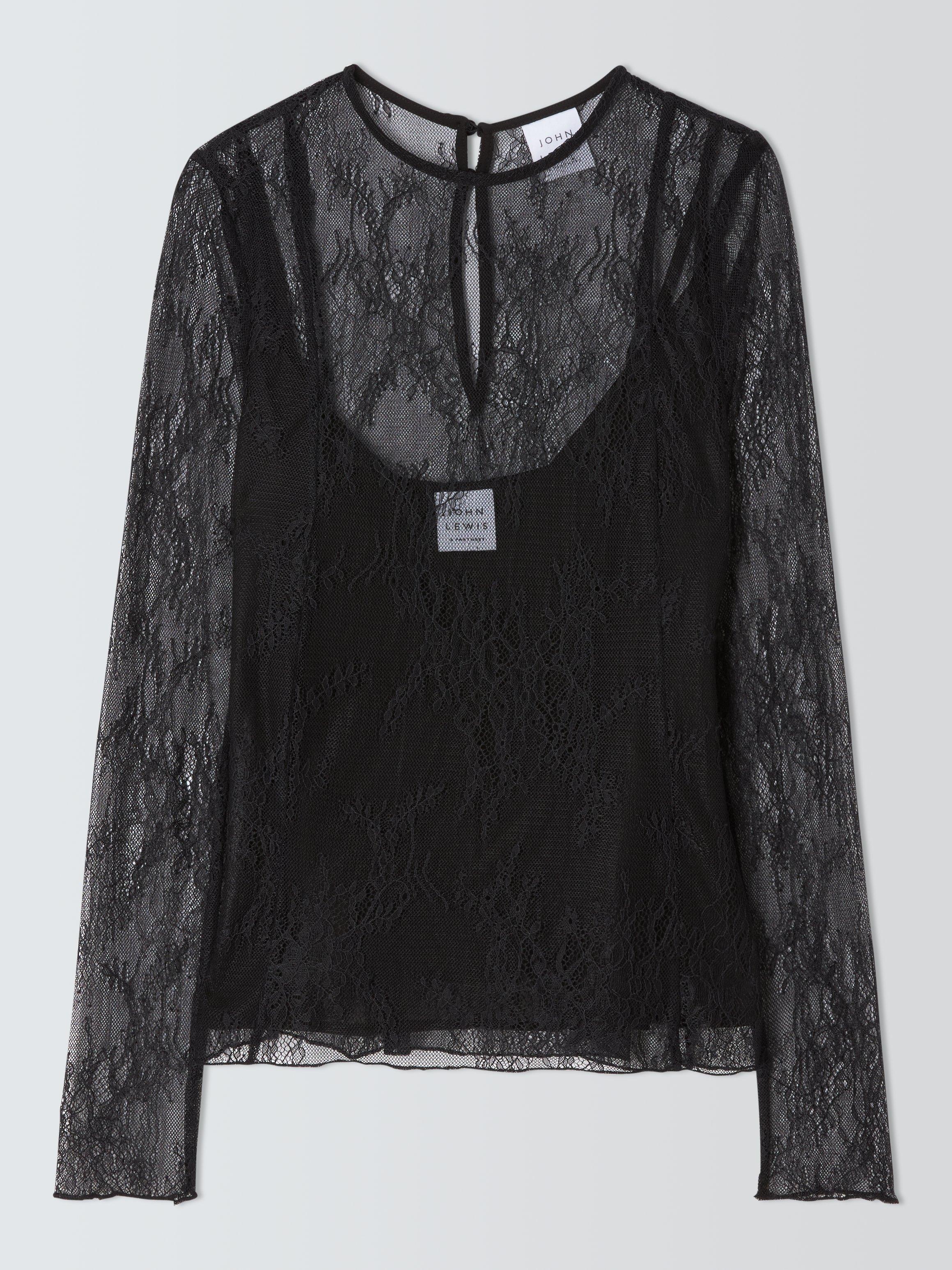 Product image 4 of 6, which shows John Lewis Lace Long Sleeve Top, Black, 10