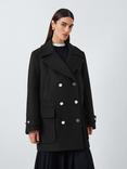 John Lewis Double Breasted Wool Blend Peacoat, Black