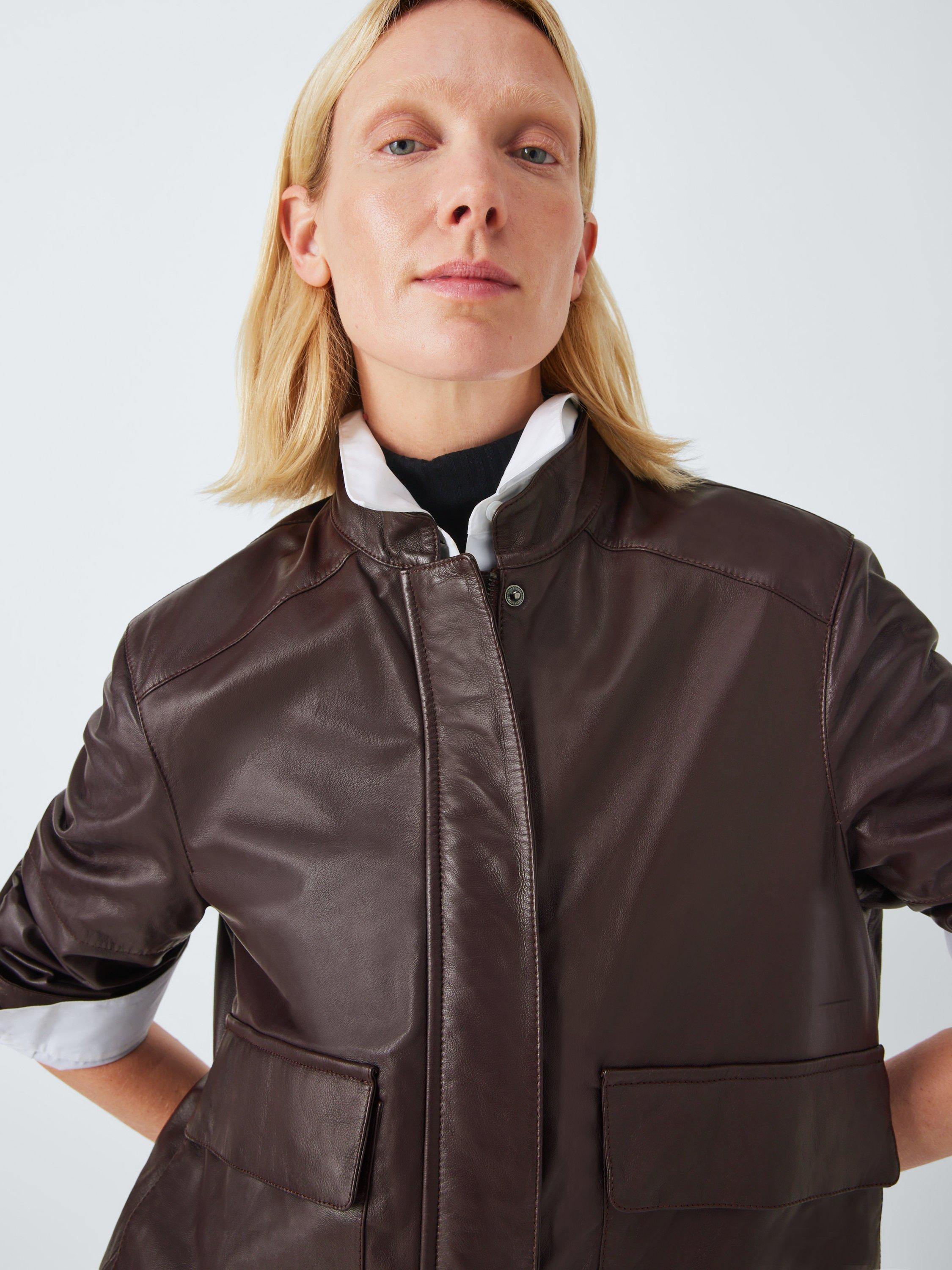 John Lewis Leather Bomber Jacket Chocolate