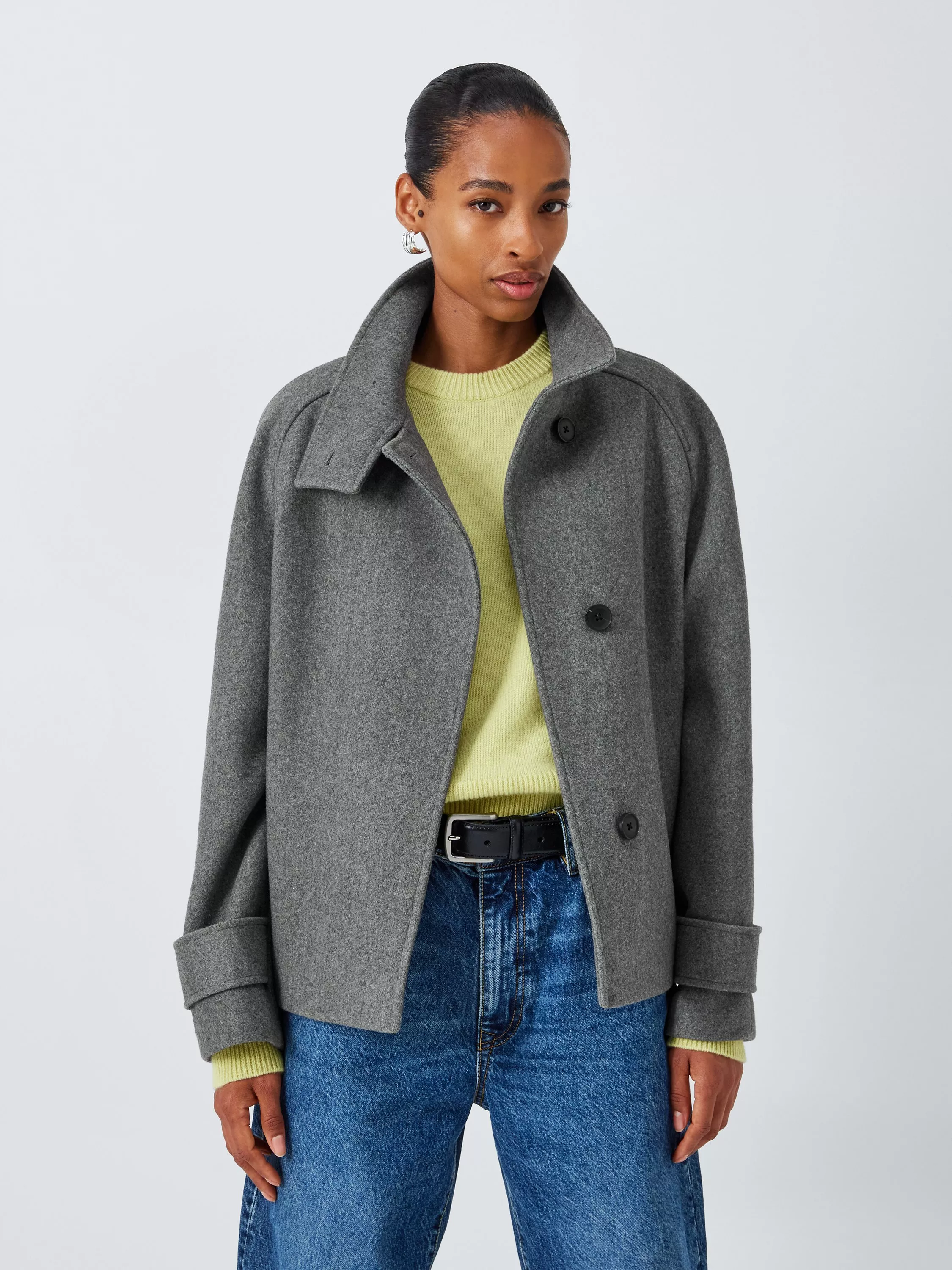 John Lewis Textured Short Funnel Neck Coat Grey