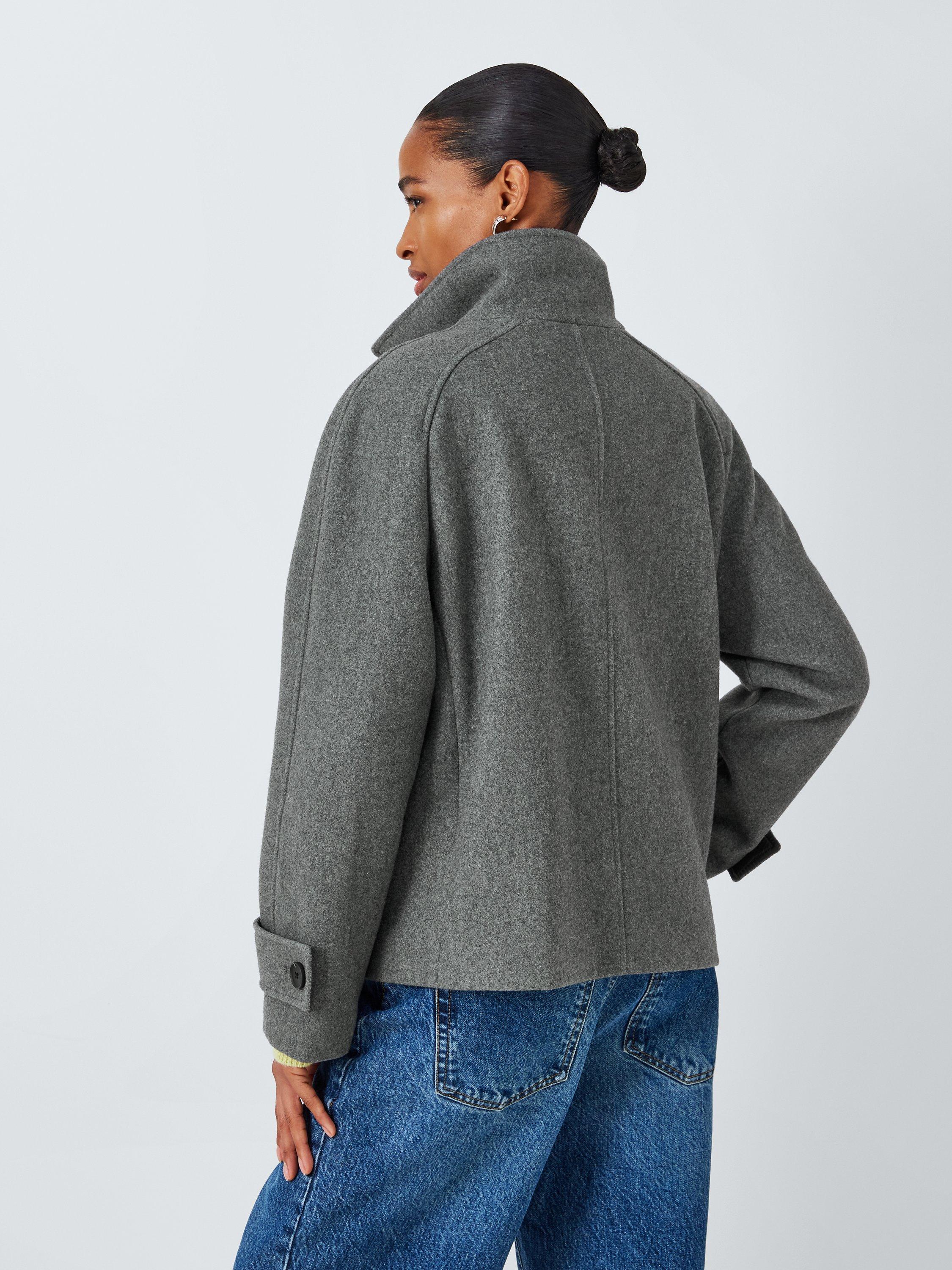 John Lewis Textured Short Funnel Neck Coat Grey