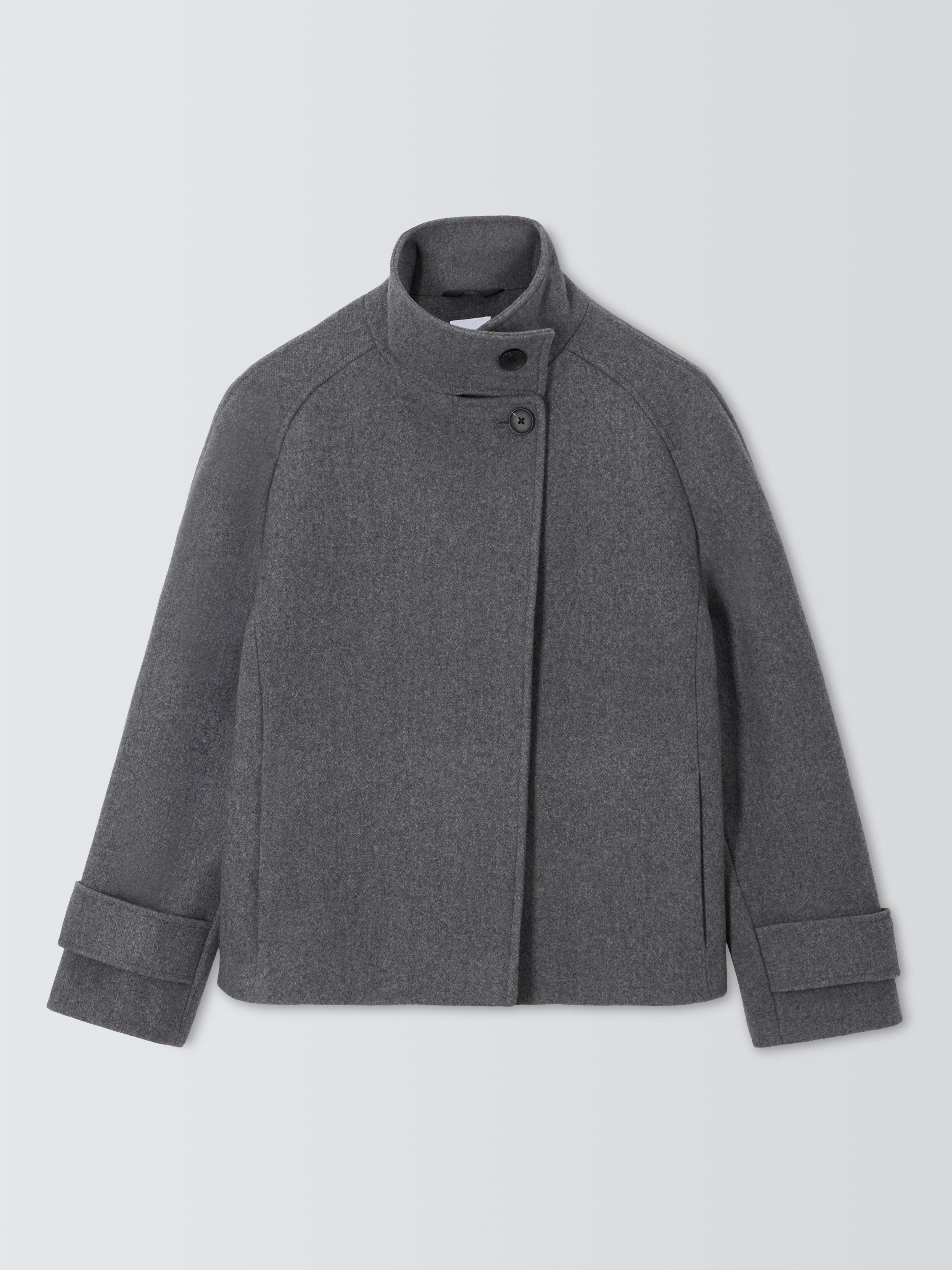 John Lewis Textured Short Funnel Neck Coat Grey