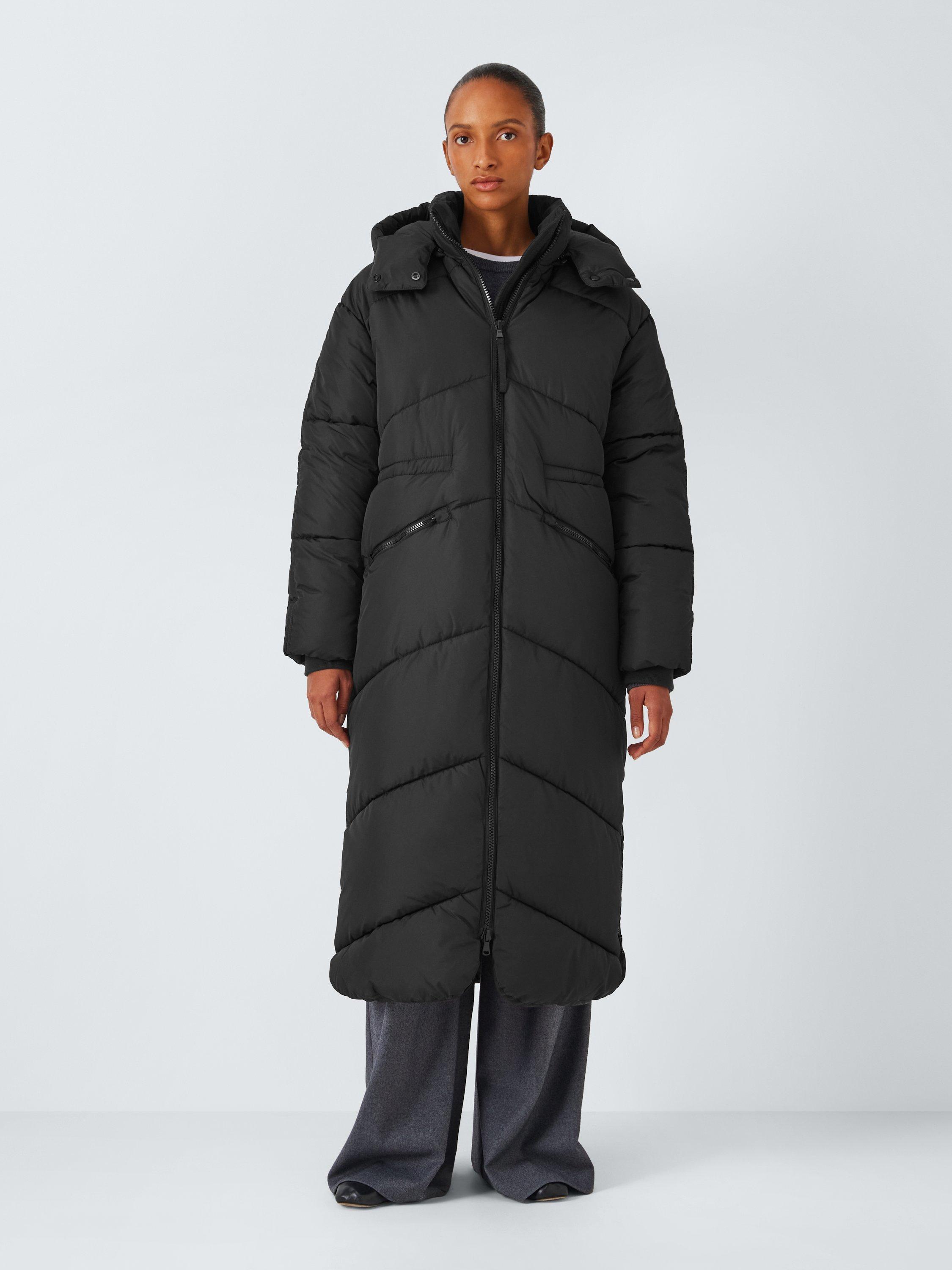 John Lewis Funnel Neck Long Puffer Coat, Black