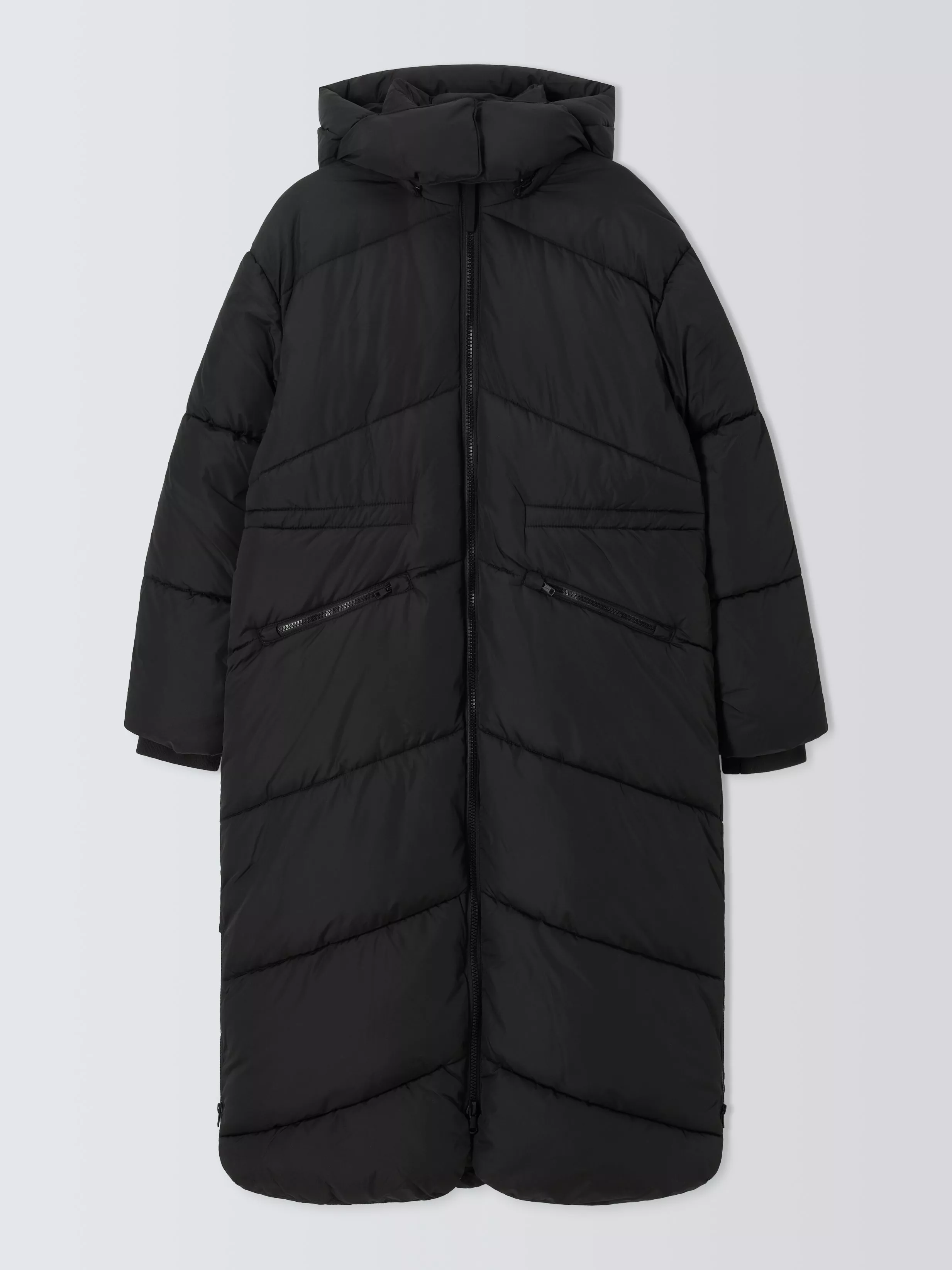 John Lewis Funnel Neck Long Puffer Coat Black
