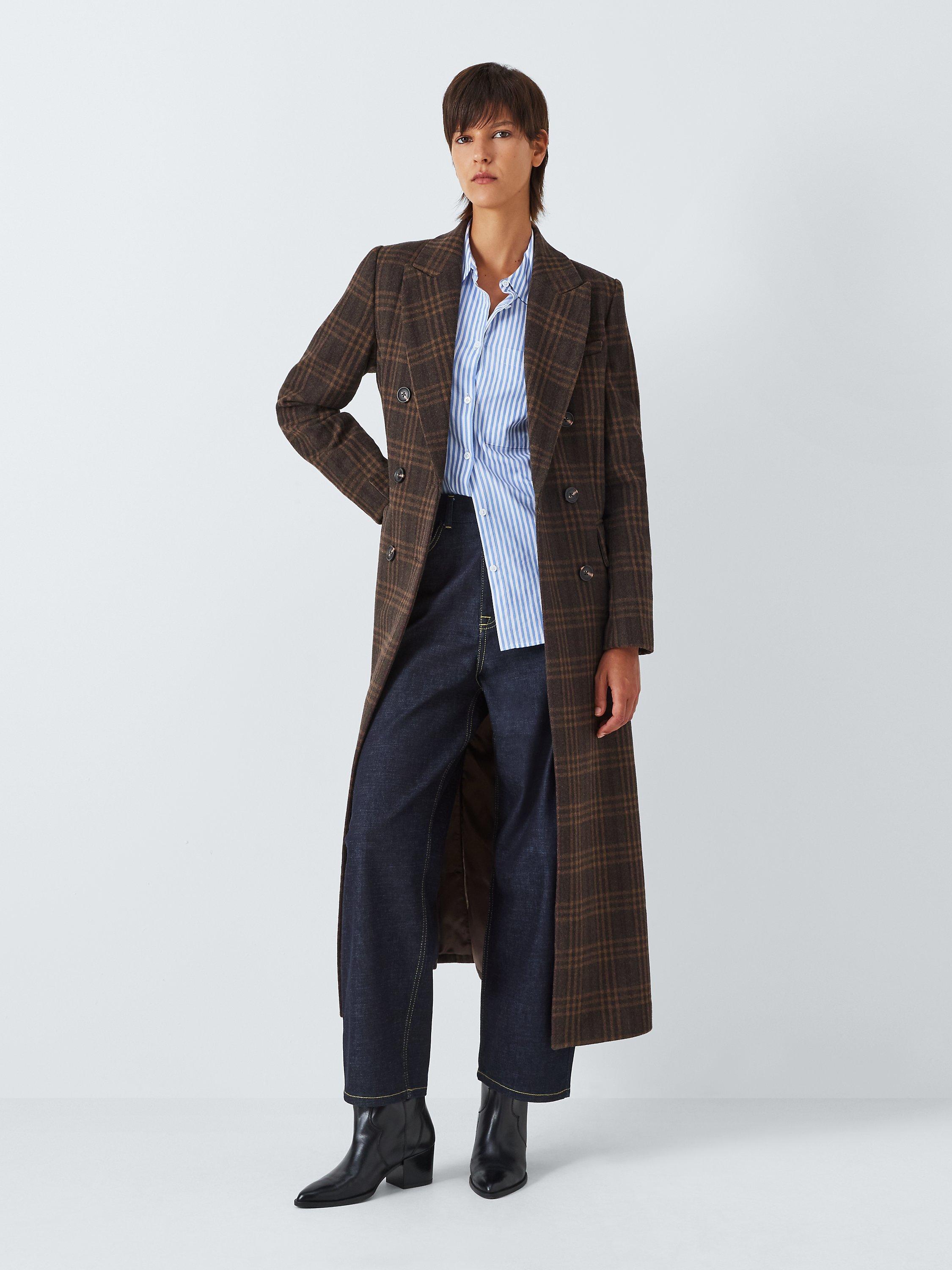 John Lewis Double Breasted Wool Coat, Brown/Multi
