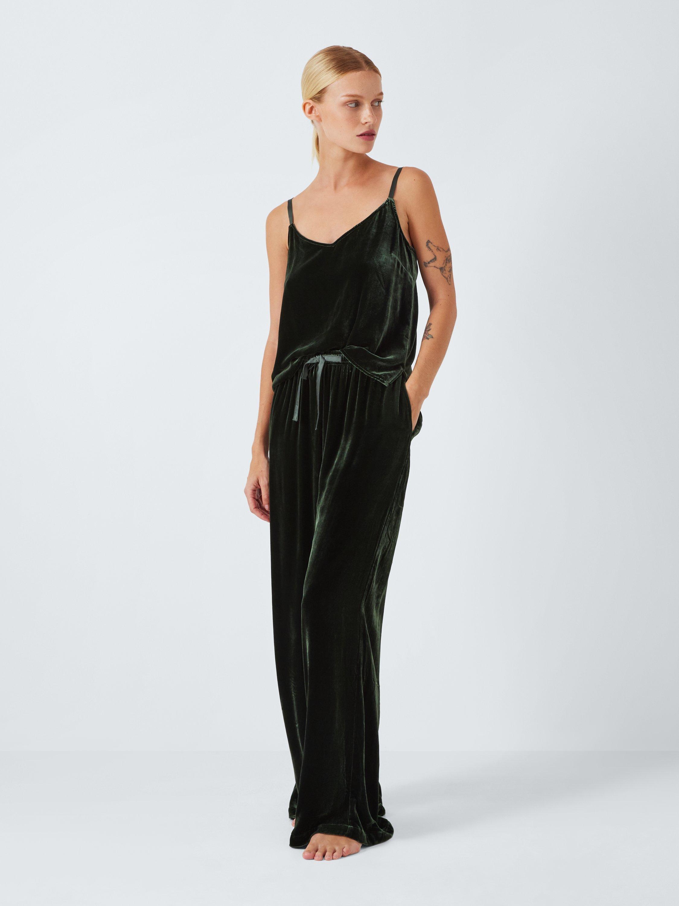 John Lewis Silk Blend Velvet Cami Pyjama Set Khaki