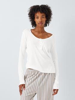 John Lewis Ribbed Cotton Modal Blend Henley Pyjama Top, Ivory