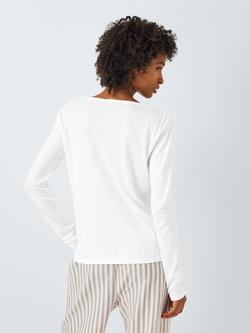 John Lewis Ribbed Cotton Modal Blend Henley Pyjama Top - view 2, Ivory