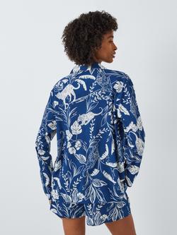 John Lewis Botanical Leopard Cotton Modal Blend Pyjama Top, Navy Peony/ Ivory - view 2, Navy Peony/ Ivory