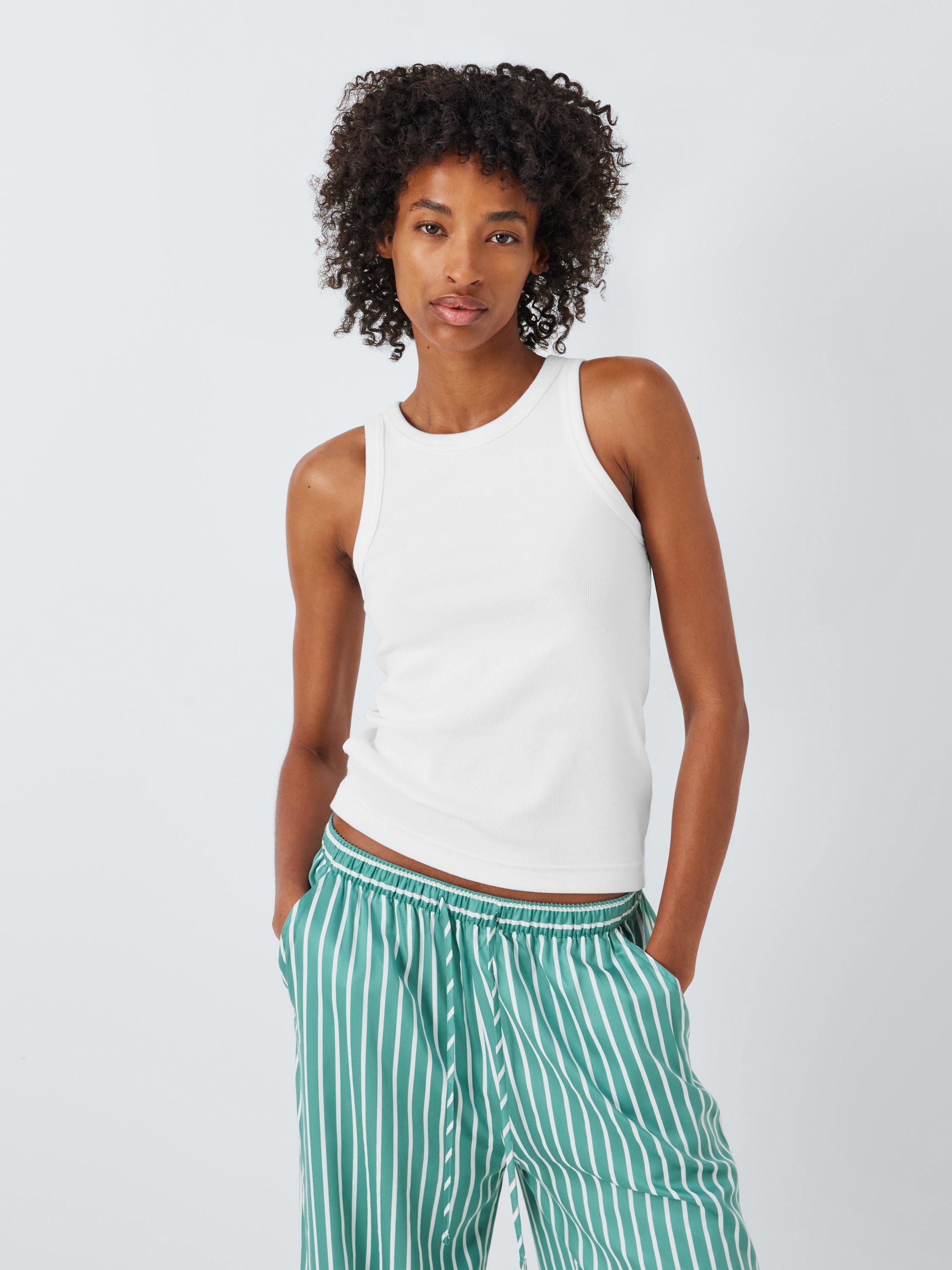 Product image 1 of 6, which shows John Lewis Ribbed Cotton Modal Blend Pyjama Tank Top, Ivory, 12