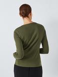 John Lewis Organic Cotton Long Sleeve Crew Neck T-Shirt, Khaki