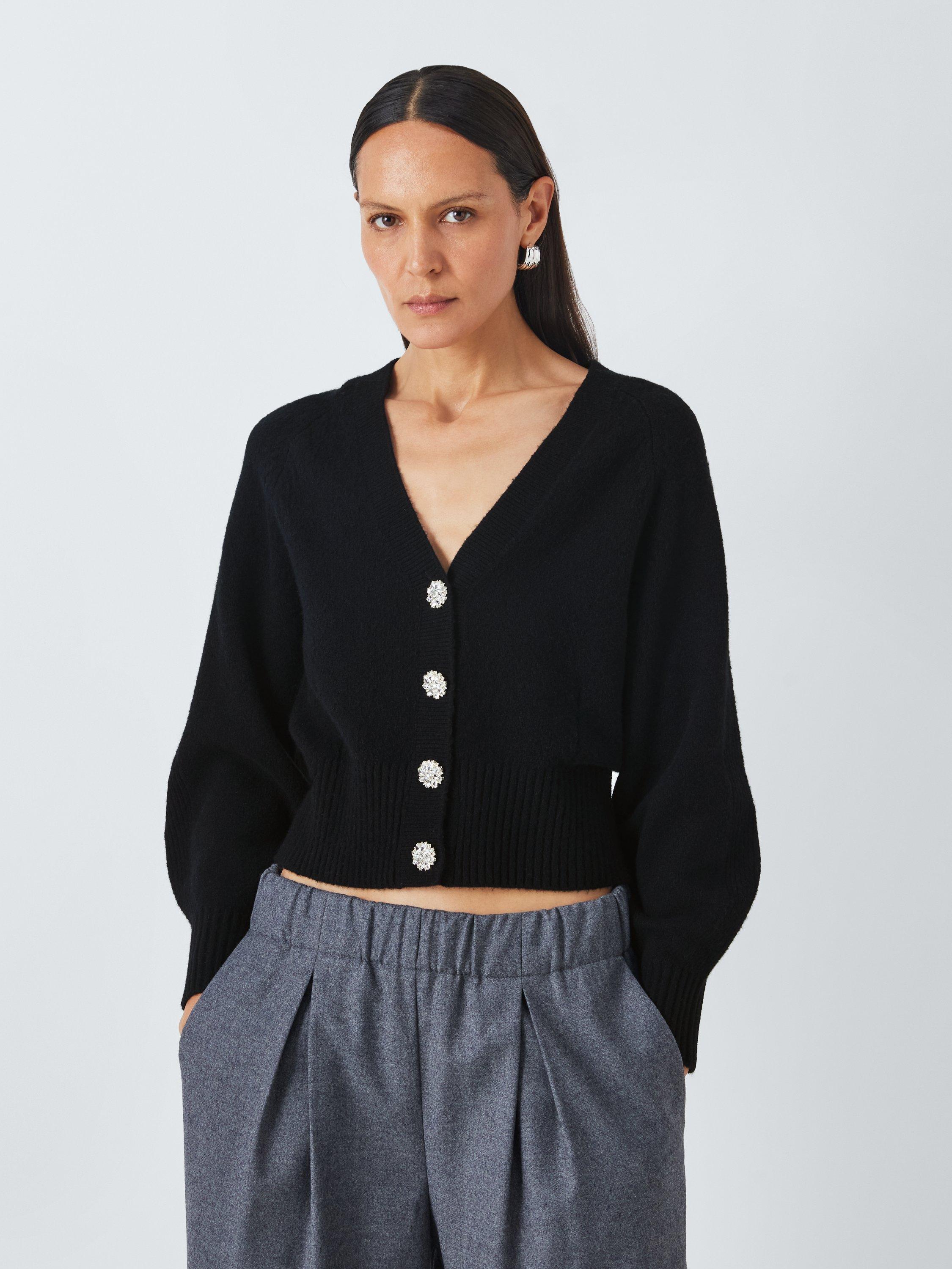 John Lewis Soft Cotton Blend V Neck Cardigan Black