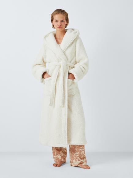 John Lewis Lux Borg Hooded Dressing Gown, Ivory