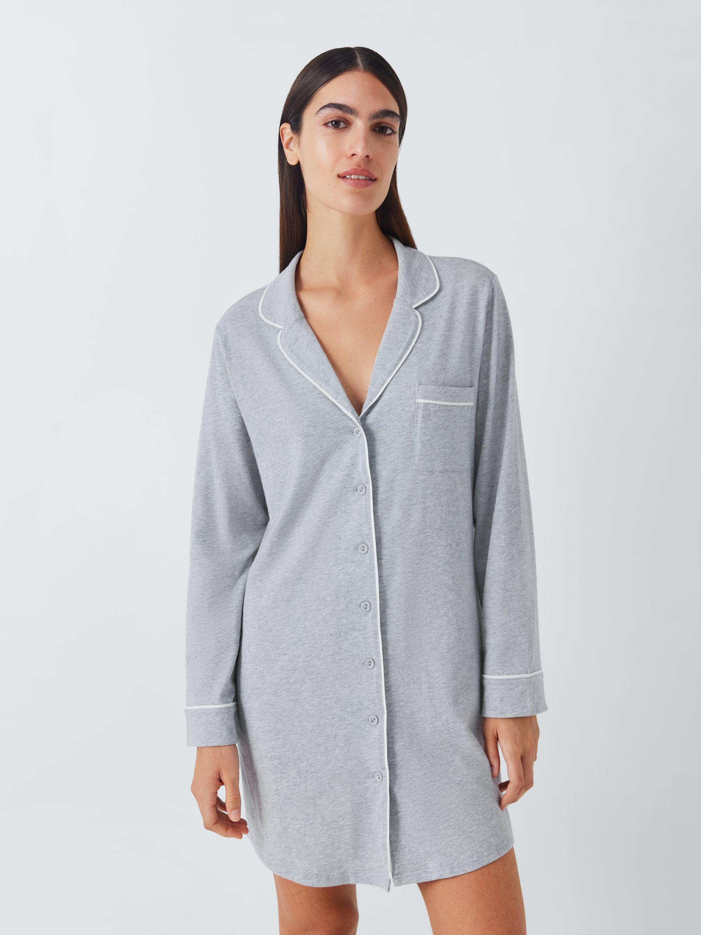 John Lewis Revere Collar Cotton Nightshirt Grey Marl