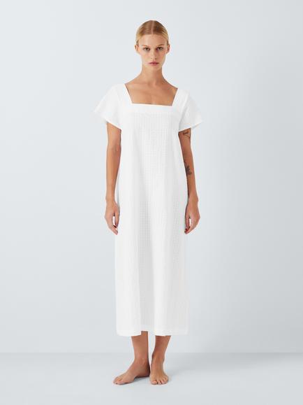 John Lewis Cotton Seersucker Nightdress, Ivory, Ivory