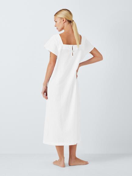 John Lewis Cotton Seersucker Nightdress, Ivory - view 2, Ivory