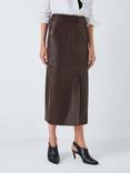 John Lewis Leather Pencil Skirt, Chocolate