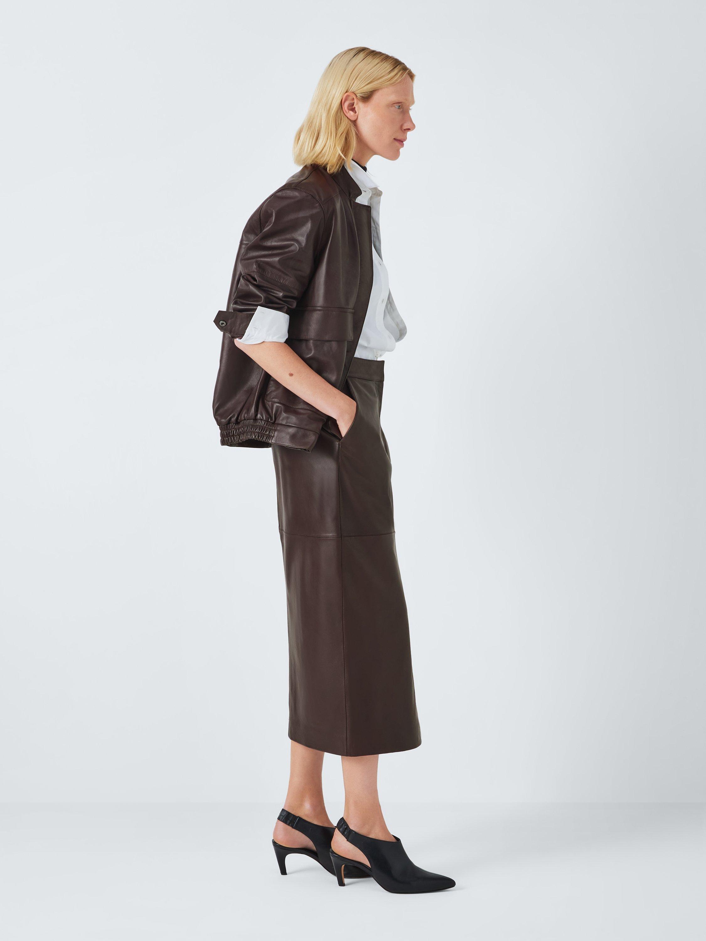 John Lewis Leather Pencil Skirt Chocolate