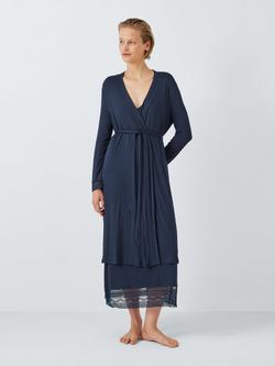 John Lewis Willow Lace Midi Dressing Gown, Navy, Navy