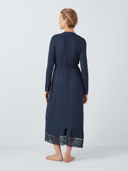 John Lewis Willow Lace Midi Dressing Gown, Navy - view 2, Navy