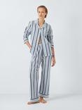 John Lewis Pinstripe Yarn Dye Linen Blend Pyjama Set, Ivory/Navy