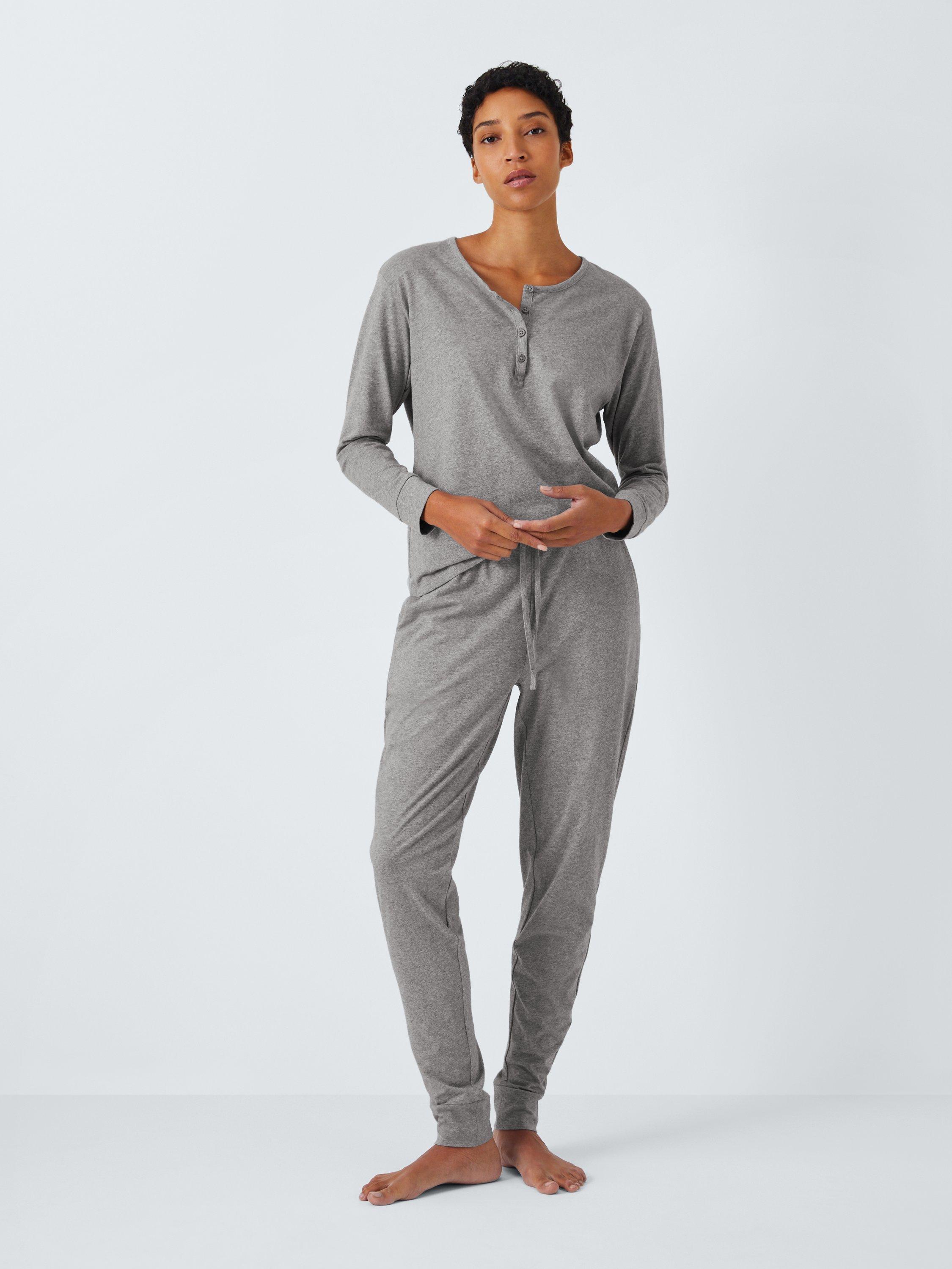 John Lewis Henley Cotton Jersey Pyjama Set Grey