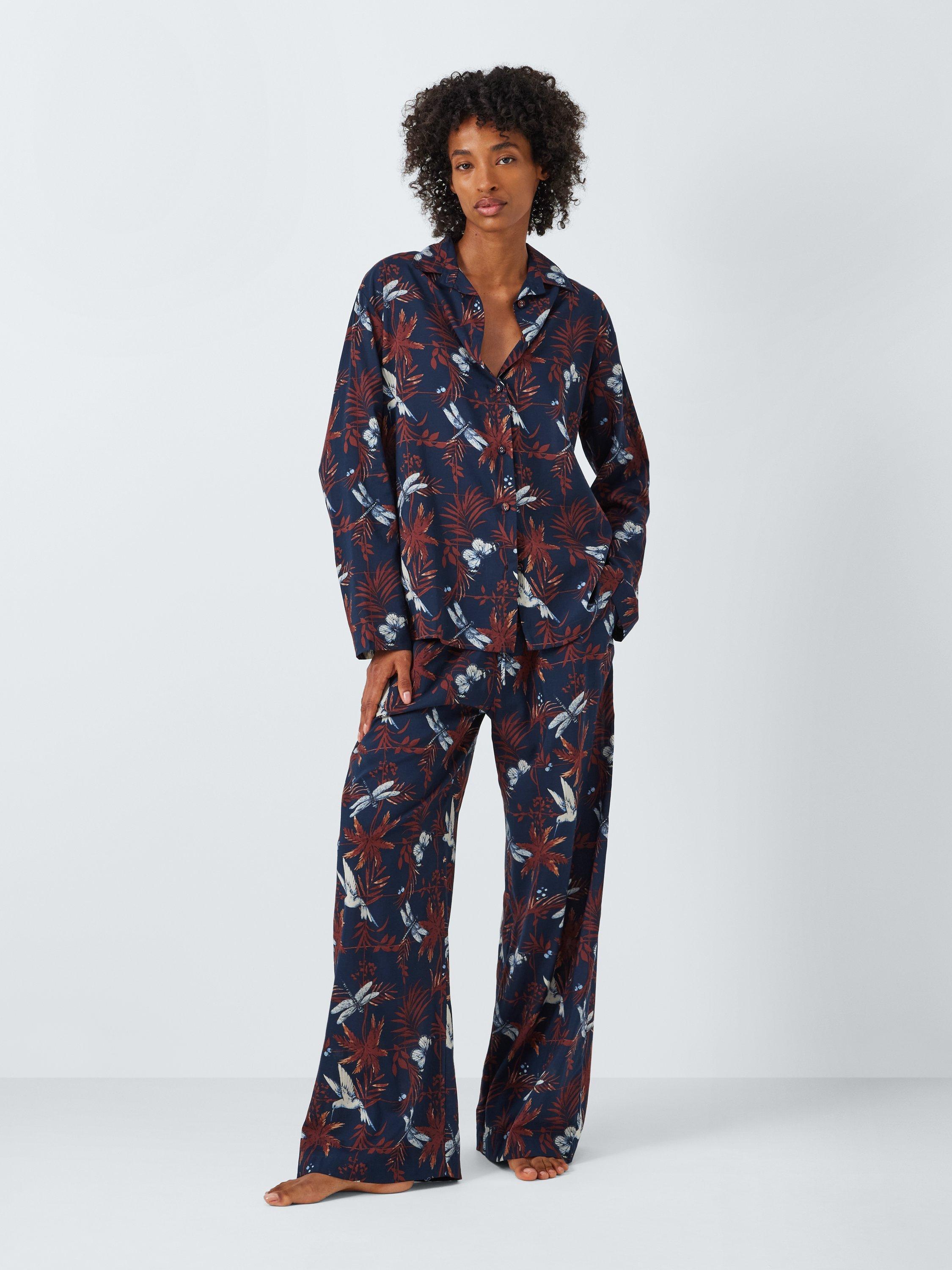 John Lewis Hummingbird Cotton Modal Blend Pyjama Set Navy Toffee