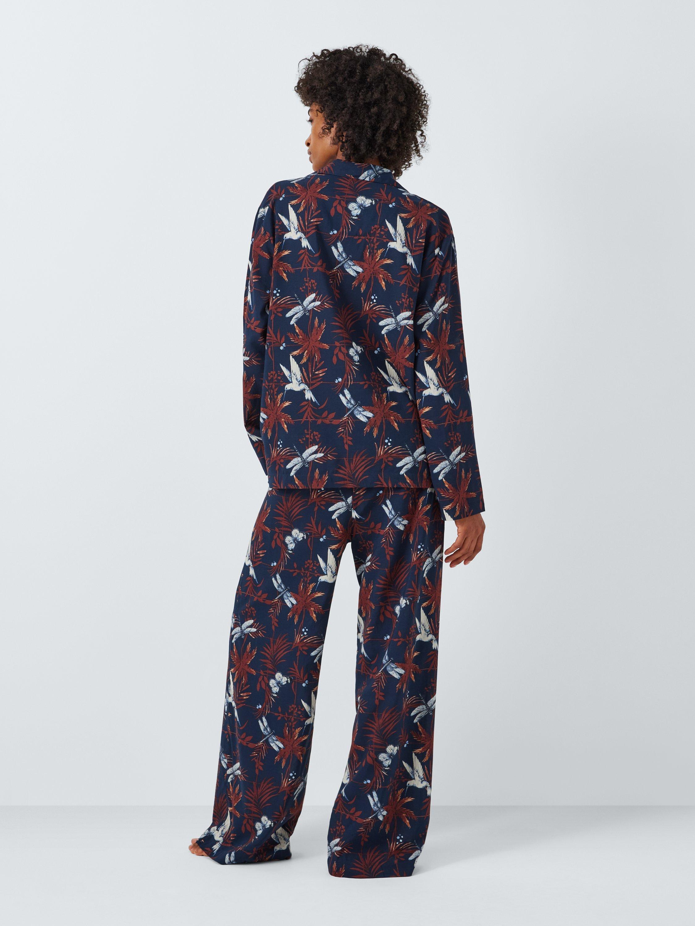 John Lewis Hummingbird Cotton Modal Blend Pyjama Set Navy Toffee