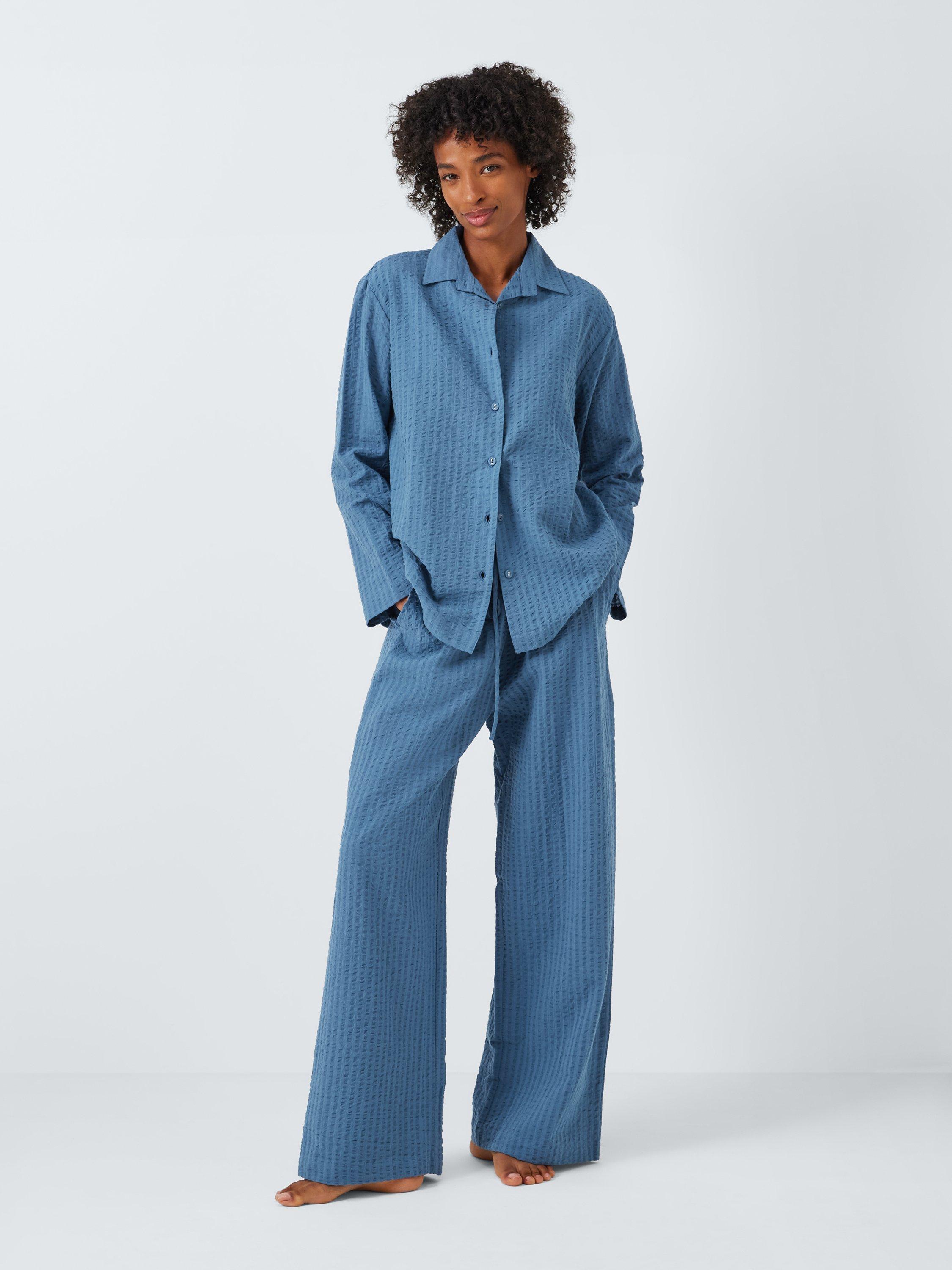 John Lewis Cotton Seersucker Pyjama Set Smoky Blue