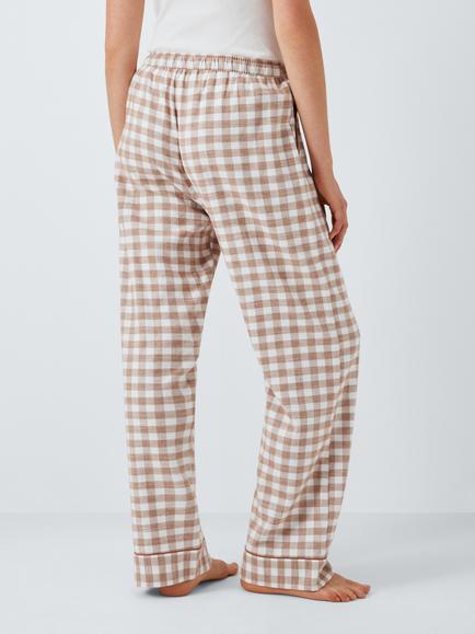 John Lewis Brushed Cotton Gingham Long Pyjama Bottoms, Ivory/Toffee - view 2, Ivory/Toffee