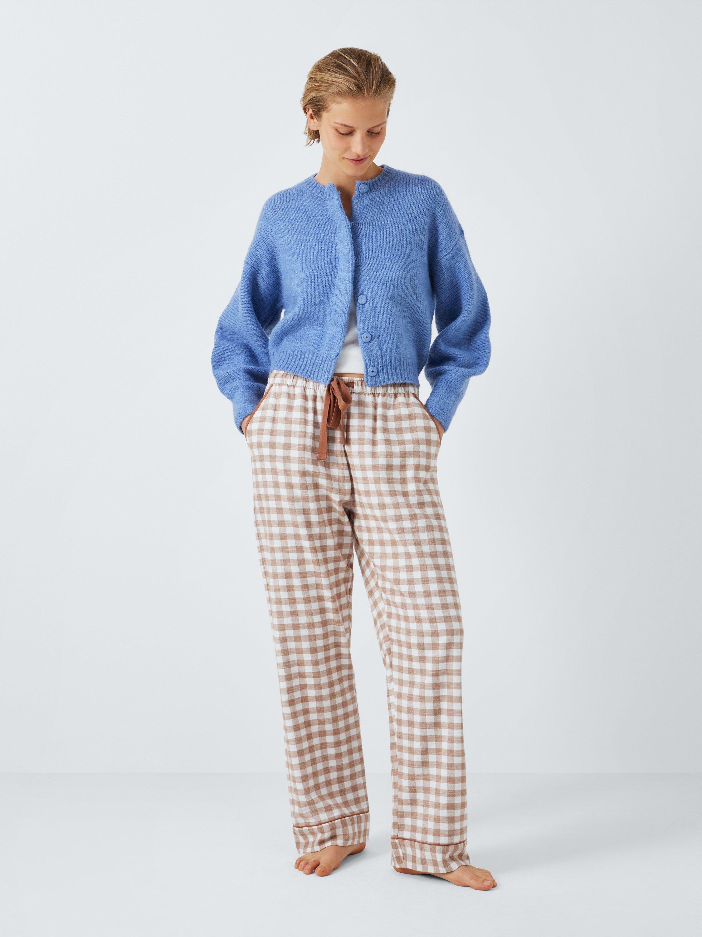 Product image 3 of 6, which shows John Lewis Brushed Cotton Gingham Long Pyjama Bottoms, Ivory/Toffee, 12