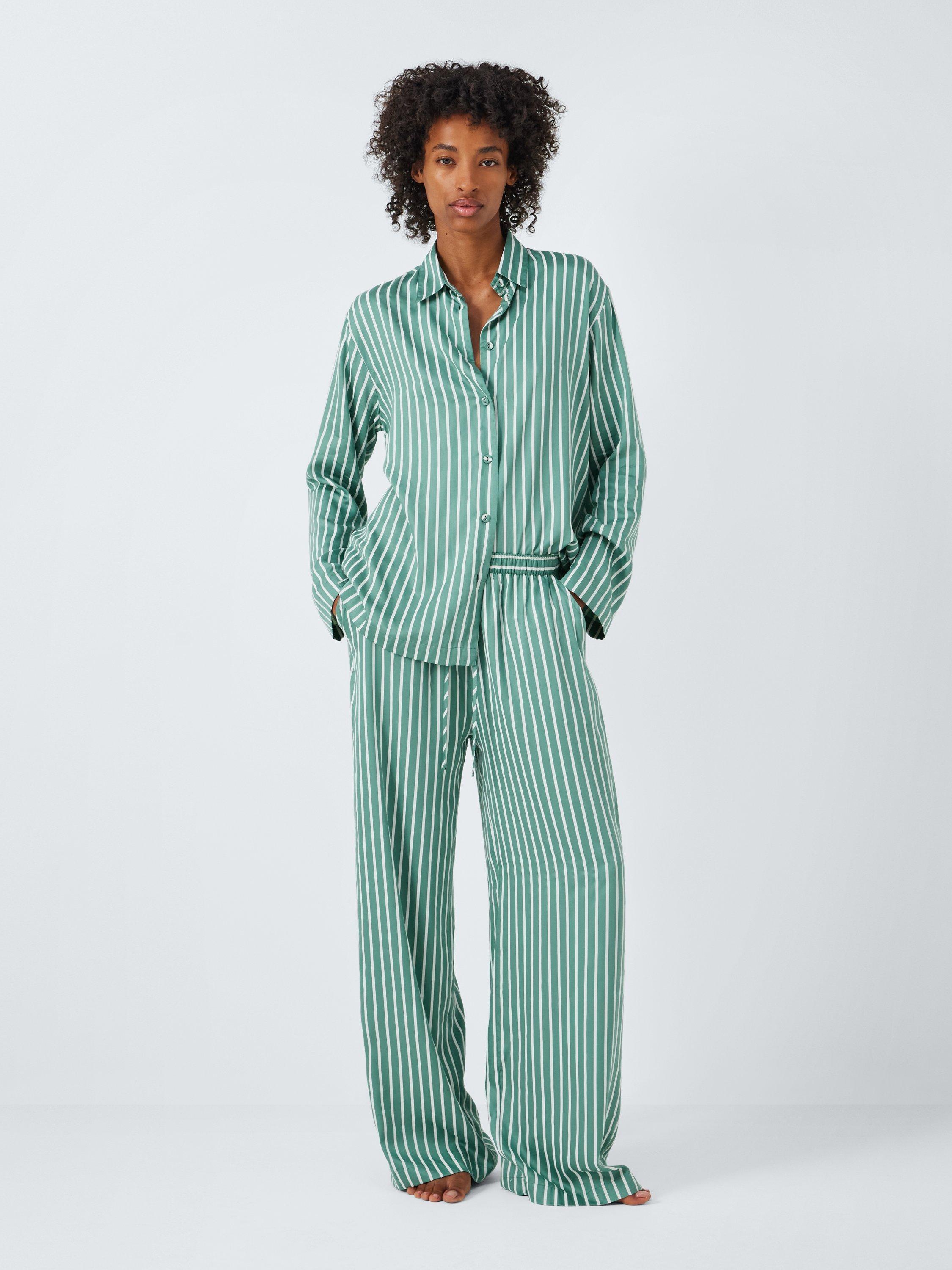 John Lewis Luxury Shine Modal Stripe Pyjama Set Evergreen Ivory