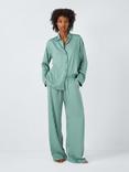 John Lewis Modal Satin Stripe Pyjama Set, Evergreen/Ivory