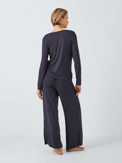 John Lewis Modal Rich Henley Wide Leg Pyjama Set - view 2, Navy