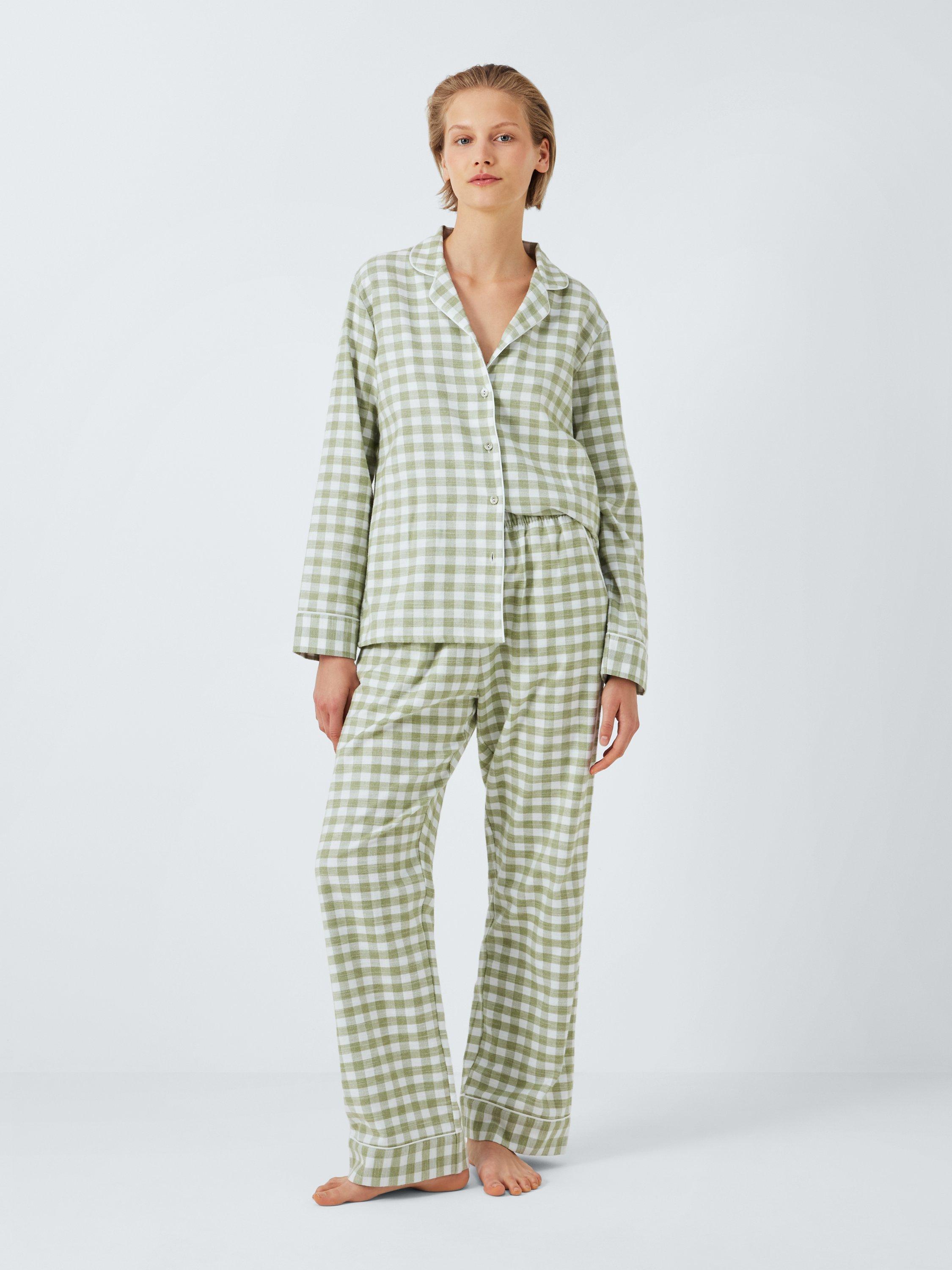 John Lewis Gingham Brushed Cotton Pyjama Set Sage Ivory