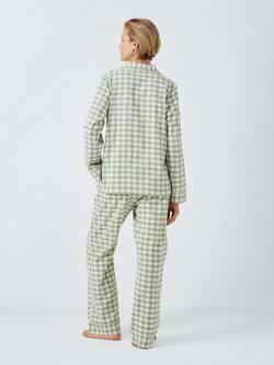 John Lewis Brushed Cotton Gingham Pyjama Set - view 2, Sage/Ivory