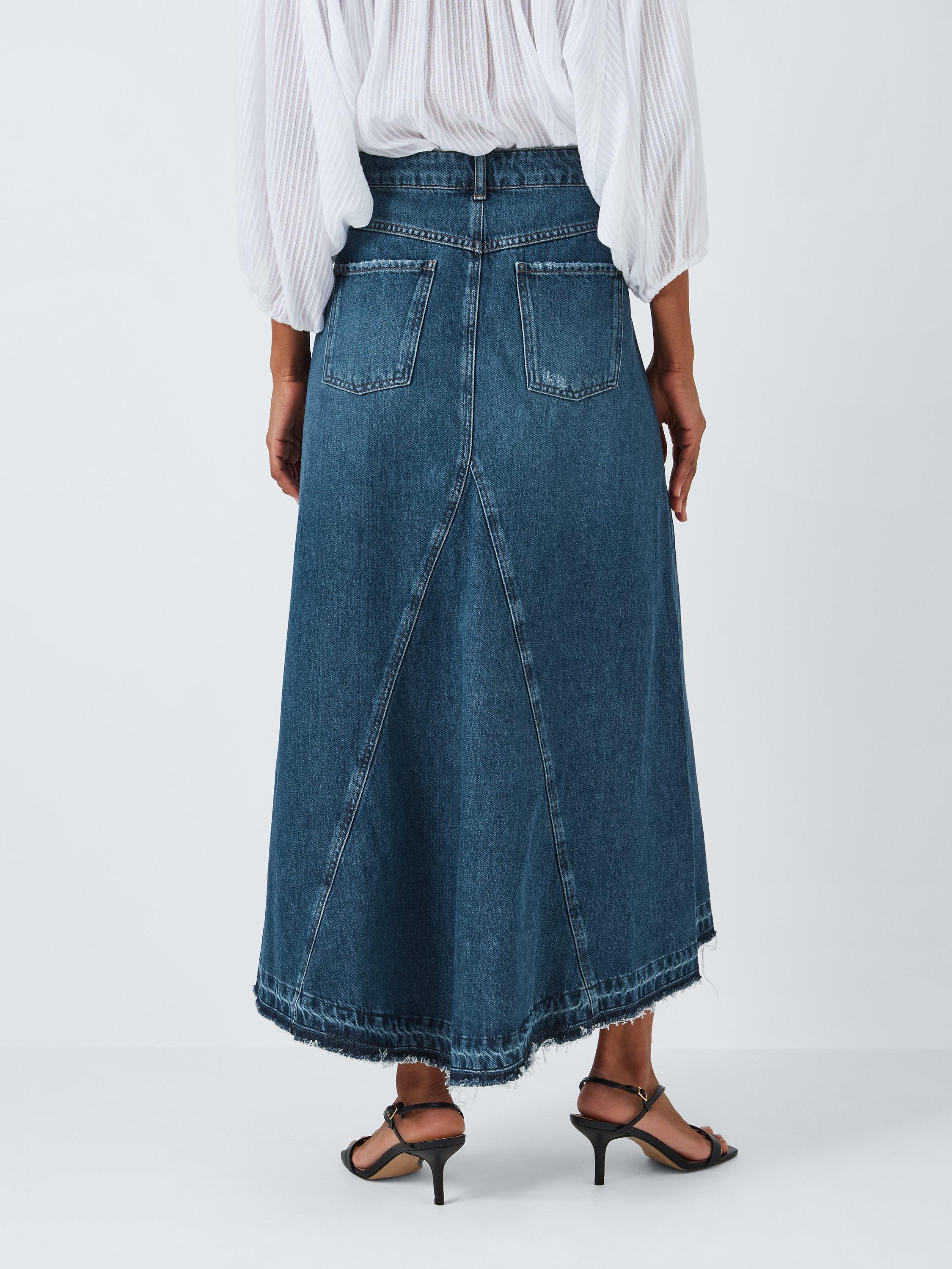 Product image 2 of 5, which shows AND/OR Jada Godet Denim Maxi Skirt, Blue Light, 18