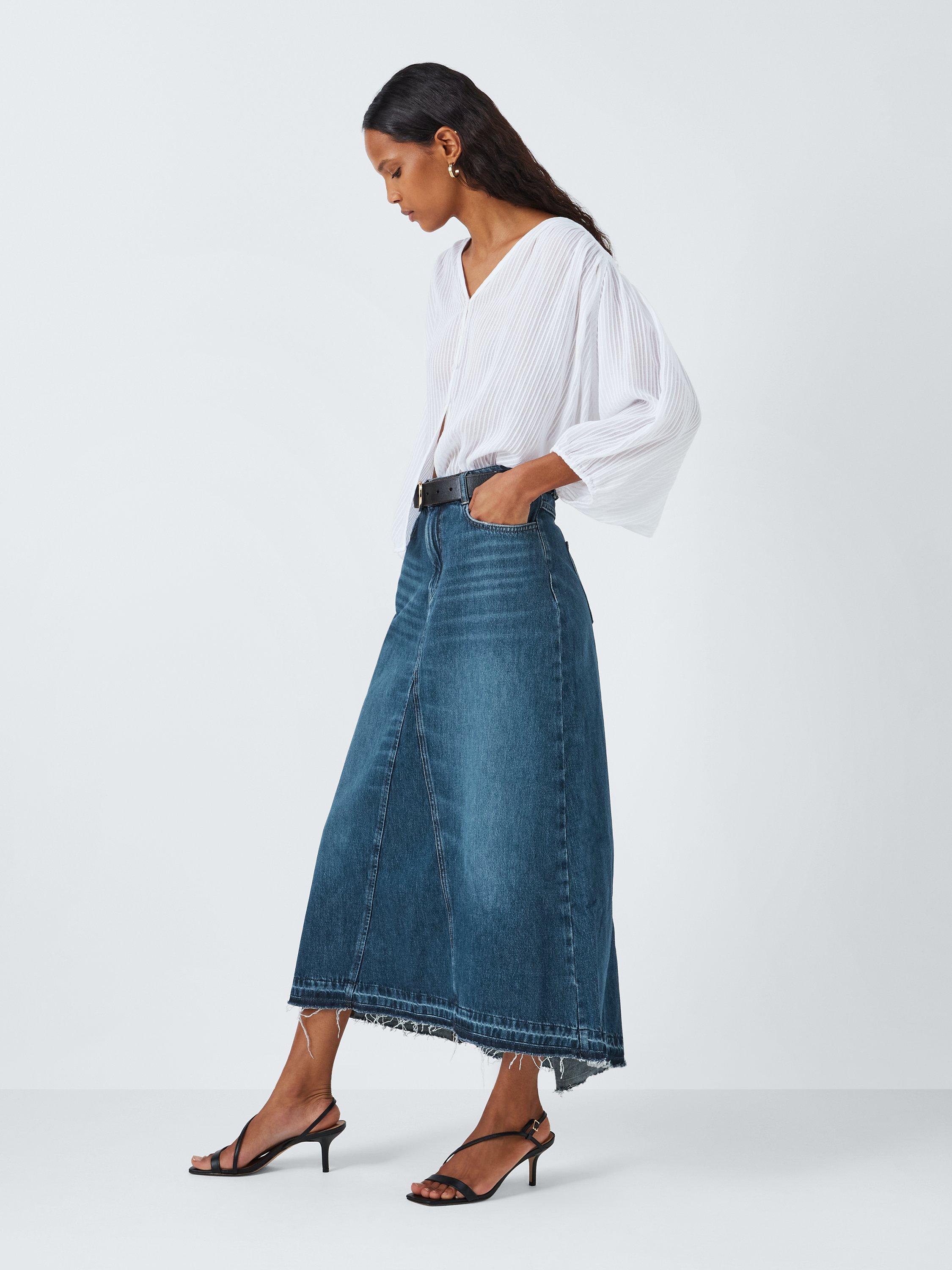 Product image 3 of 5, which shows AND/OR Jada Godet Denim Maxi Skirt, Blue Light, 18