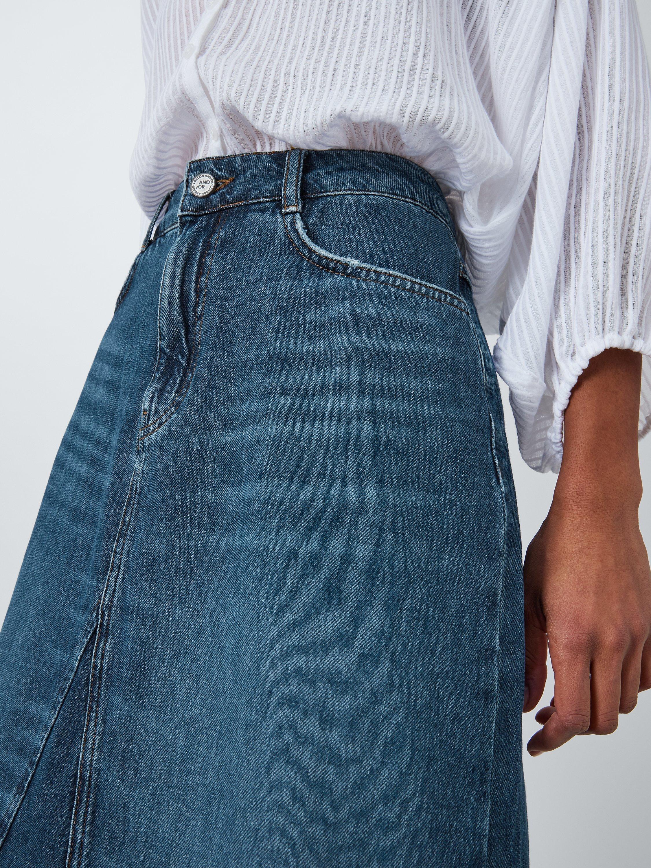 Product image 4 of 5, which shows AND/OR Jada Godet Denim Maxi Skirt, Blue Light, 18