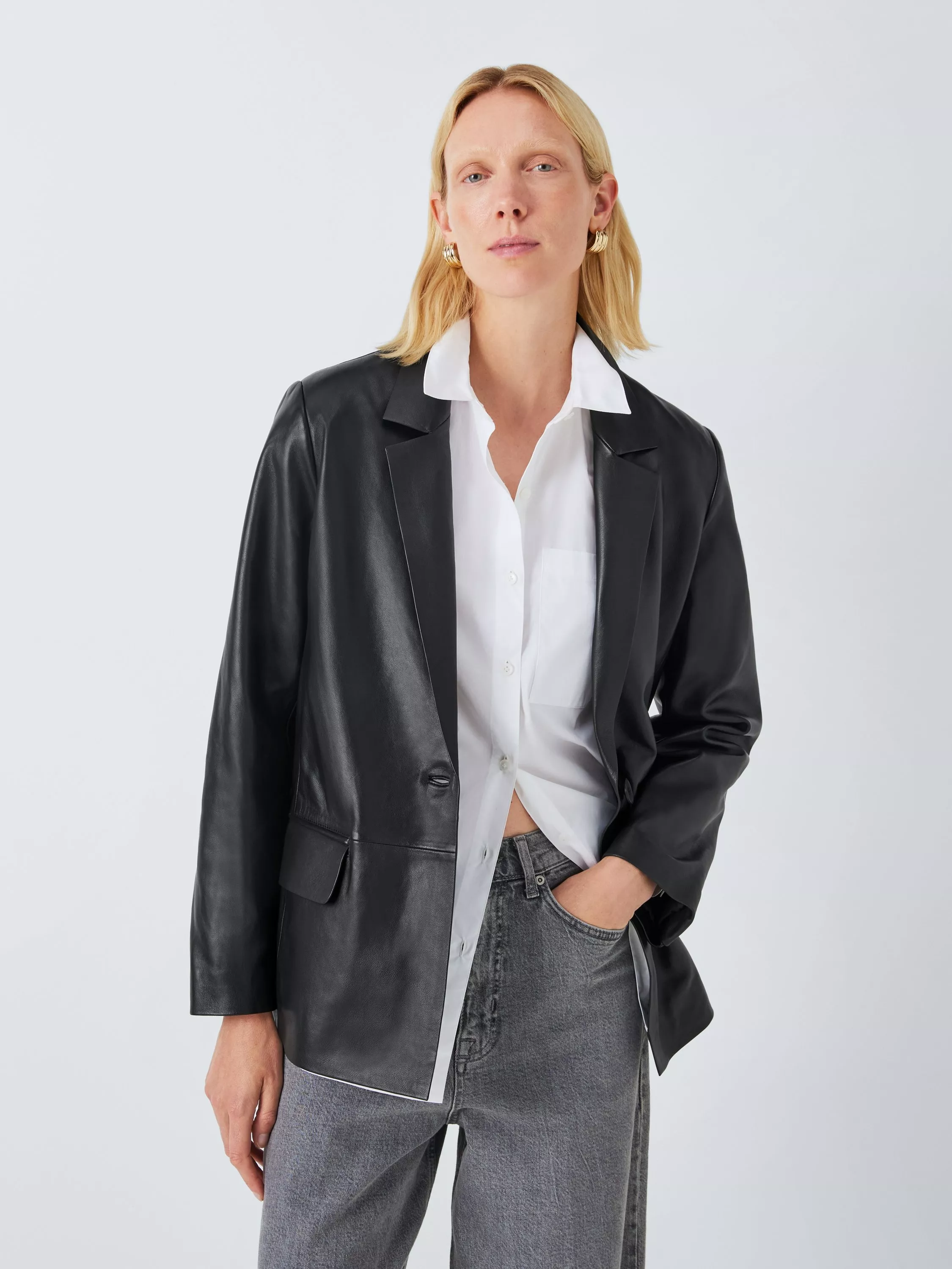 John Lewis Leather Blazer Black