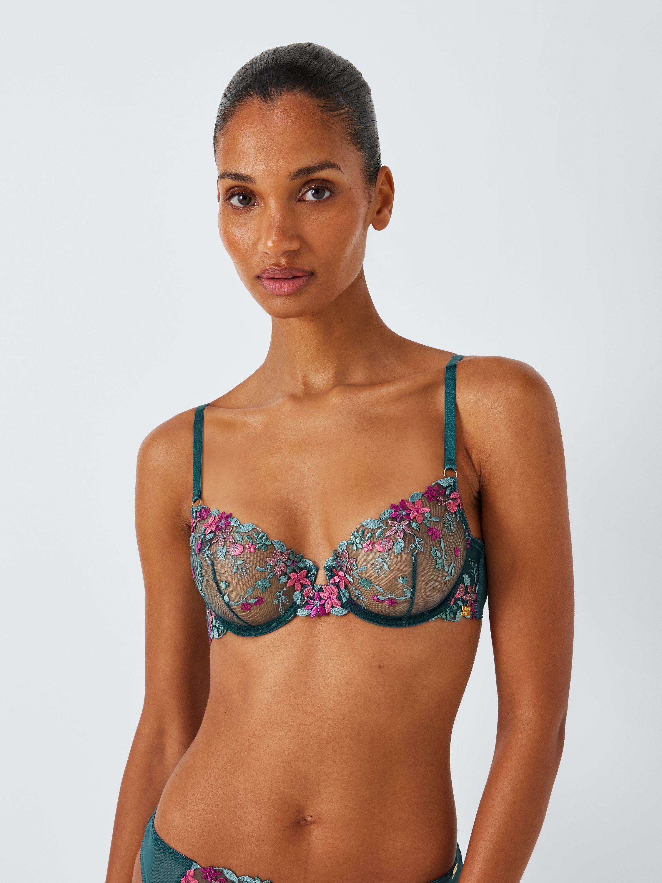 AND/OR Kiki Floral Embroidery Plunge Bra, Light Blue, Teal