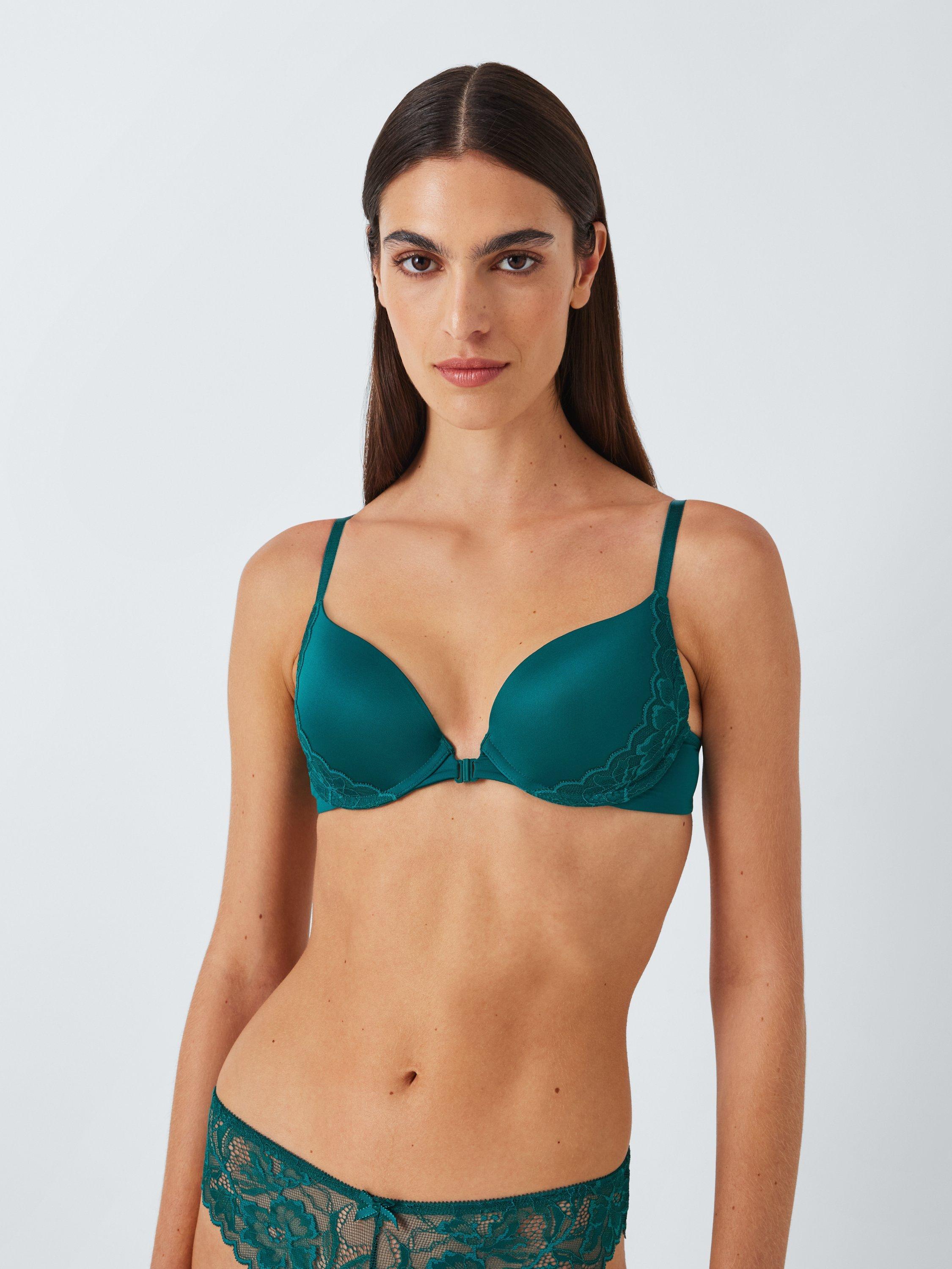 Product image 1 of 7, which shows John Lewis Zayla Lace Racer Back Bra, Green, 30F