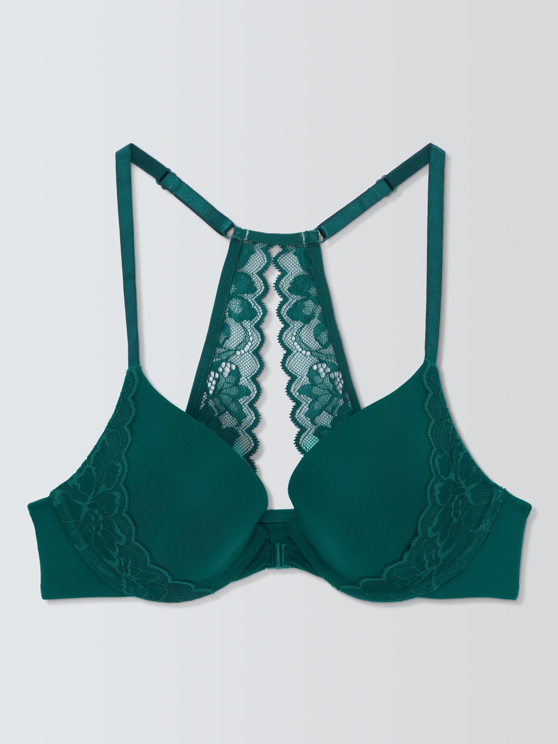 Product image 4 of 7, which shows John Lewis Zayla Lace Racer Back Bra, Green, 30F