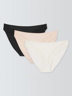 John Lewis Modal Lace Bikini Knickers, Pack of 3, Ivory/Pink/Navy