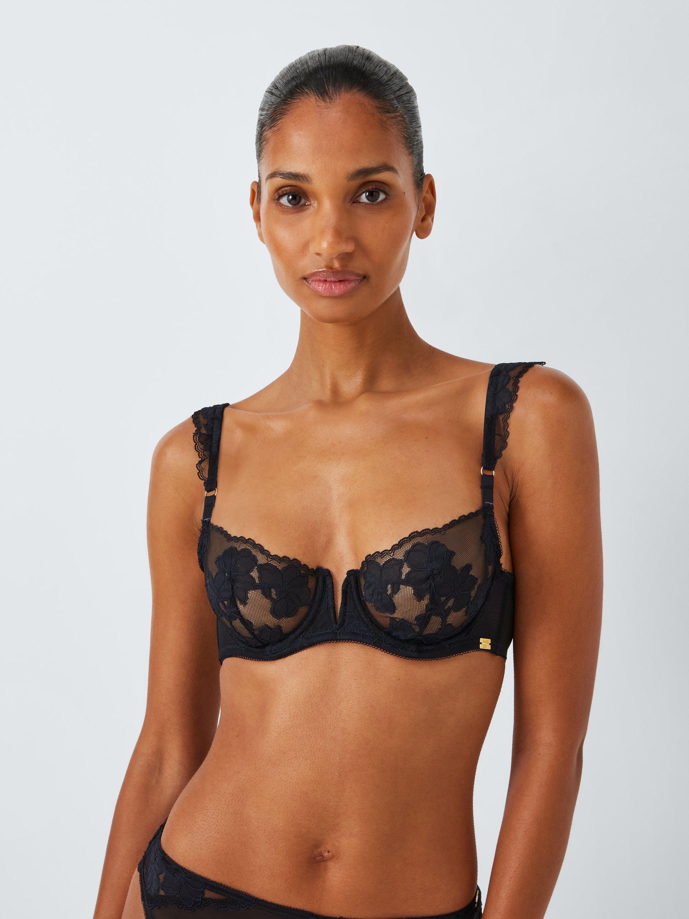Product image 1 of 6, which shows AND/OR Kellie Lace Balcony Bra, Black, 30E
