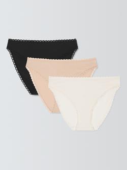 John Lewis Modal Lace Bikini Briefs, Pack of 3, Black/White