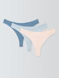 John Lewis Modal Ribbed Thong, Pack of 3, Blue/Pink
