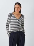 John Lewis Nautical Stripe V-Neck Jersey Top, Black/Multi